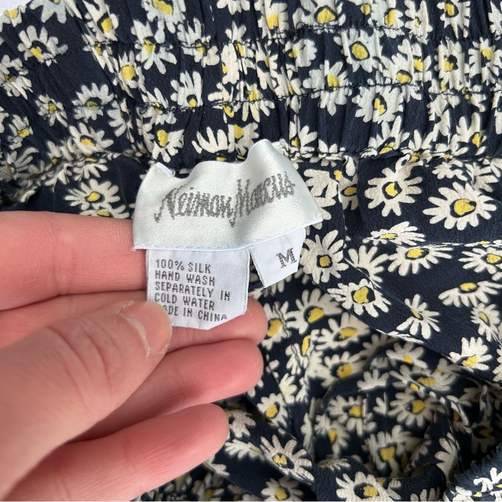 SOLD Vintage 90s Style Neiman Marcus Floral Wide Leg Silk Pants Boho Flowy Daisy - Picture 2 of 8